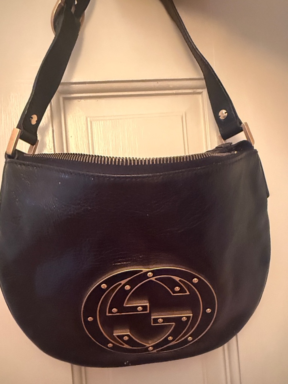 Gucci Black Leather Hobo with Gold Double G Hardware